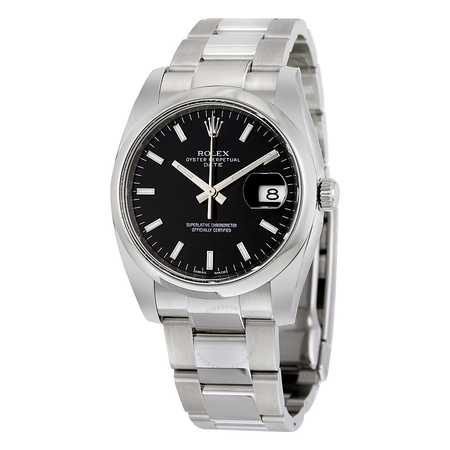Rolex Oyster Perpetual Date 34 Black Dial Stainless Steel Bracelet Automatic Men's Watch 115200BKSO