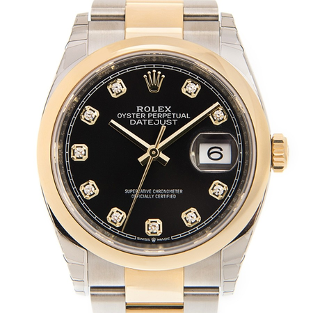 Rolex Datejust 36 Black Diamond Dial Men's Steel and 18k Yellow Gold Jubilee Watch 126203BKDO