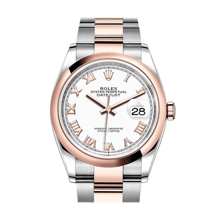 Rolex Datejust 36 White Dial Men's Steel and 18k Everose Gold Oyster Watch 126201WRO