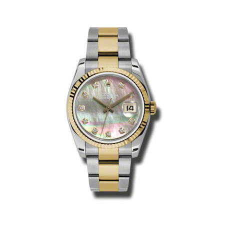 Rolex Oyster Perpetual Datejust 36 Black Mother of Pearl Dial Stainless Steel and 18K Yellow Gold Bracelet Automatic Men's Watch 116233BKMDO