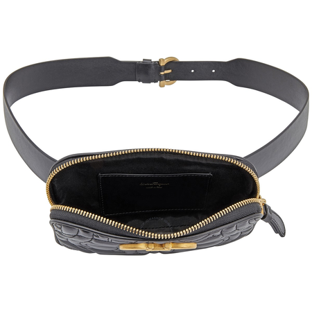 Ferragamo Salvatore Ferragamo Ladies Black Quilted Gancini Belt Bag 22D661 711269