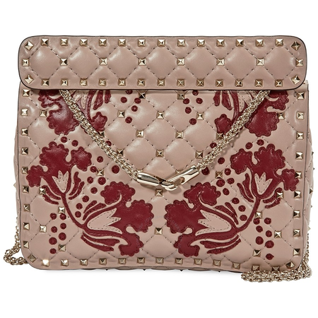 Valentino Garavani Medium Rockstud Spike Bag with Flower Intarsia RW0B0122IBA/E FA5