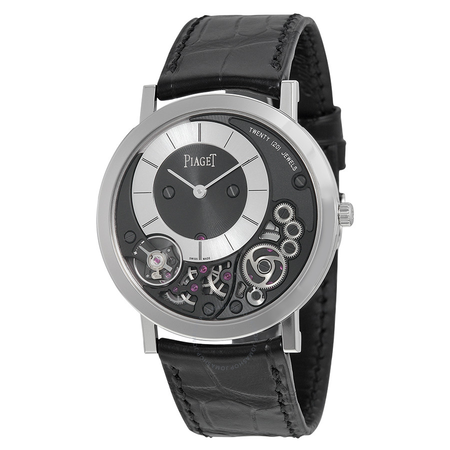 Piaget Altiplano Black and Silver Dial 18kt White Gold Black Leather Men's Watch G0A39111