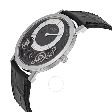 Piaget Altiplano Black and Silver Dial 18kt White Gold Black Leather Men's Watch G0A39111
