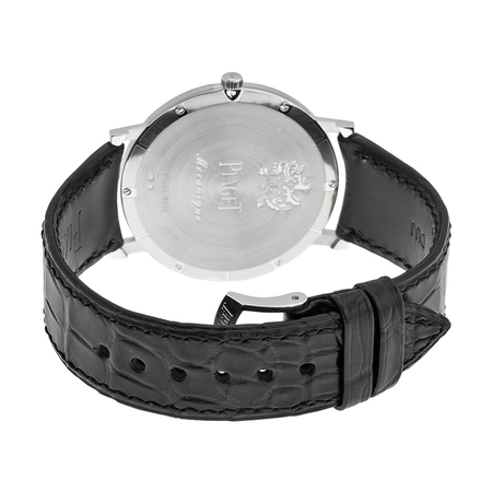 Piaget Altiplano Black and Silver Dial 18kt White Gold Black Leather Men's Watch G0A39111