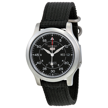 Seiko 5 Black Dial Black Canvas Automatic Men's Watch SNK809