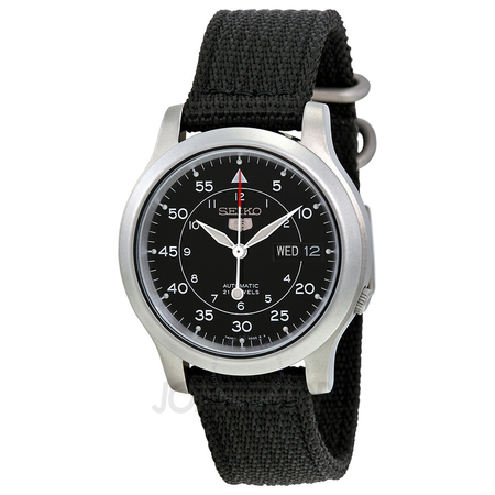 Seiko 5 Black Dial Black Canvas Automatic Men's Watch SNK809