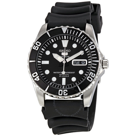 Seiko 5 Sports Automatic Black Dial Black Rubber Men's Watch SNZF17J2
