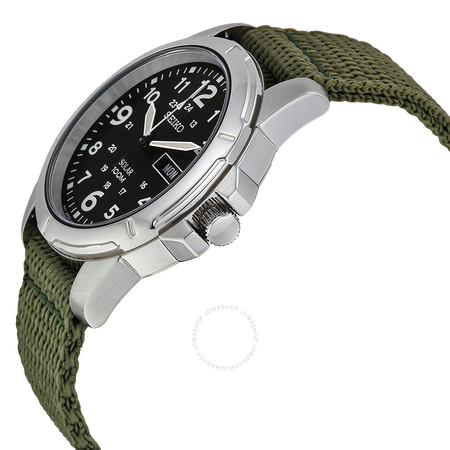 Seiko Black Dial Green Nylon Solar Quartz Men's  Watch SNE095P2