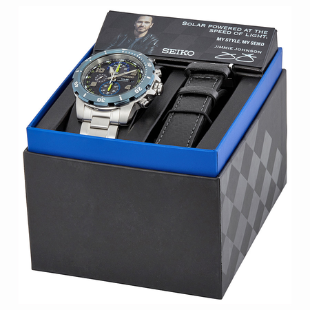 Seiko Jimmie Johnson Chronograph Solar Powered Black Dial Men's Watch SSC637