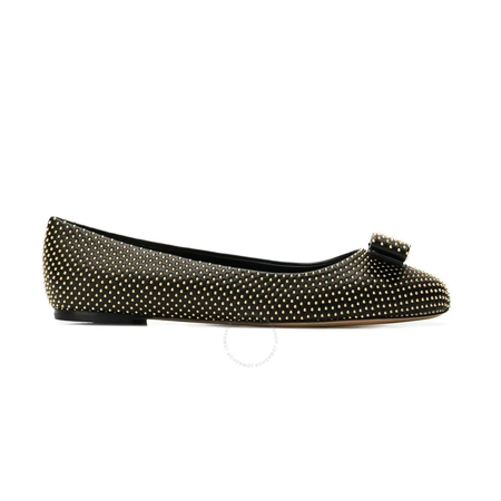 Ferragamo Ladies Vara Bow Studded Ballet Pumps 01P080 705178