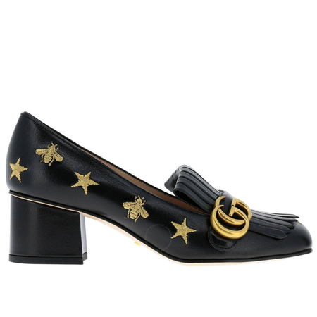Gucci Embroidered Stars Bees Black Mid-heel Pump 551548 D3V00 1000