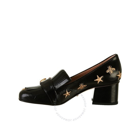 Gucci Embroidered Stars Bees Black Mid-heel Pump 551548 D3V00 1000