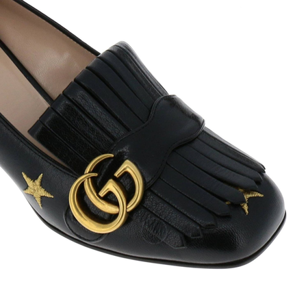 Gucci Embroidered Stars Bees Black Mid-heel Pump 551548 D3V00 1000