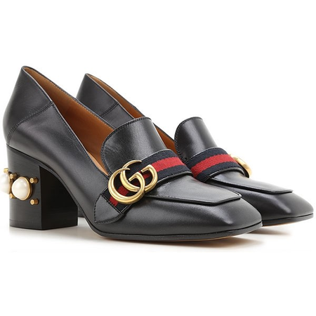 Gucci Ladies Black Leather Mid-Heel Loafer 425943 CQXM0 1061