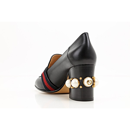 Gucci Ladies Black Leather Mid-Heel Loafer 425943 CQXM0 1061