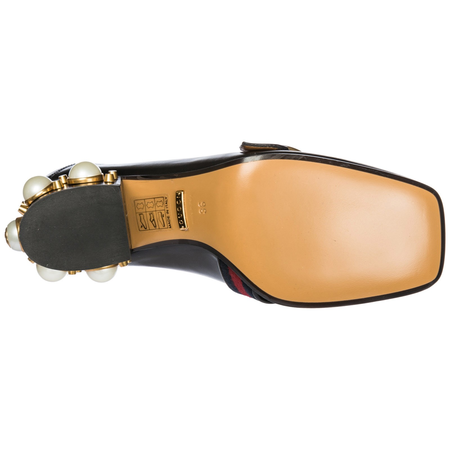 Gucci Ladies Black Leather Mid-Heel Loafer 425943 CQXM0 1061