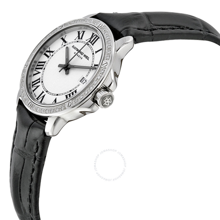 Raymond Weil Tango Silver Dial Diamond Black Leather Ladies Watch 5391-LS1-00300