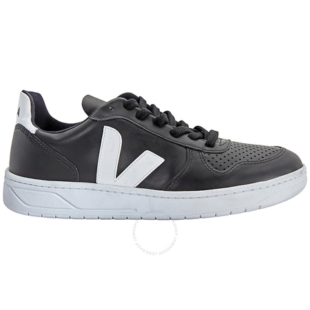 Veja Ladies V-10 Leather Black Sneakers VX021929 V-10 BLACK_WHITE_WHIT-SOLE