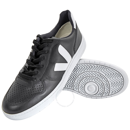Veja Ladies V-10 Leather Black Sneakers VX021929 V-10 BLACK_WHITE_WHIT-SOLE