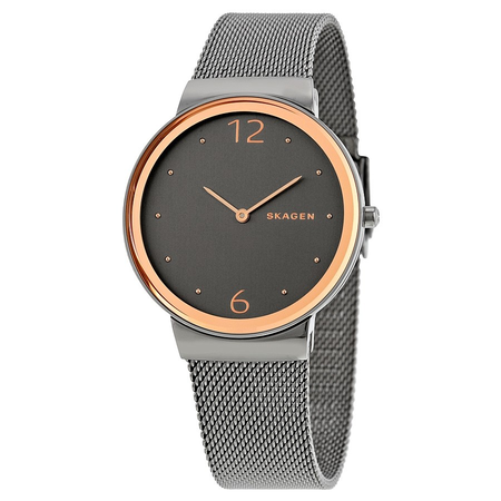 Skagen Open Box - Skagen Freja Smoke Dial Grey-tone Steel Mesh Ladies Watch SKW2382 SKW2382