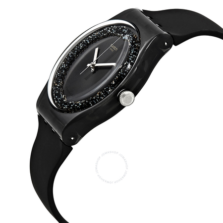 Swatch Darksparkles Black Dial Black Silicone Ladies Watch SUOB156