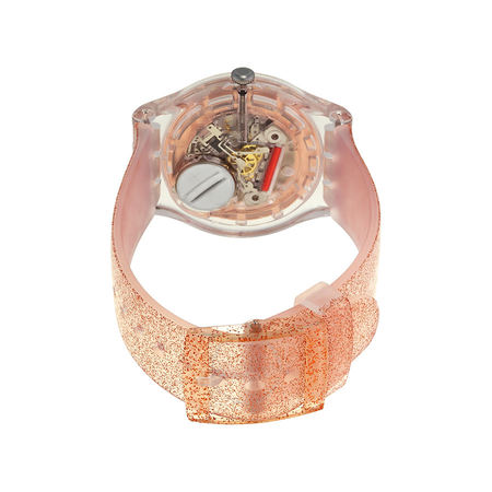 Swatch Glistar Pink Gold Dial Pink Silicone Ladies Watch SUOK703