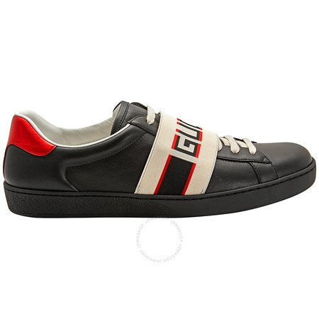 Gucci Men's Ace Black Leather Stripe Sneaker 523469 0FIV0 1076