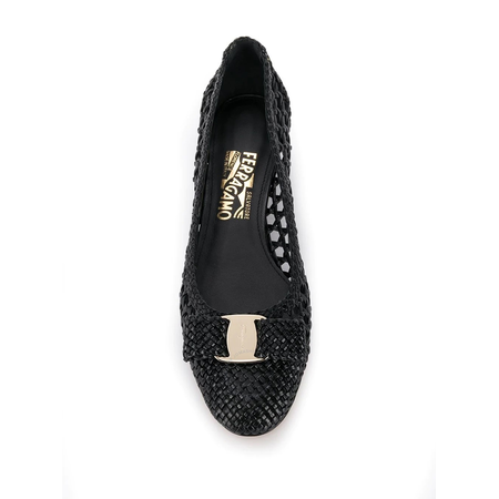 Ferragamo Ladies Black Vara Bow Woven Pump 01P737 710482