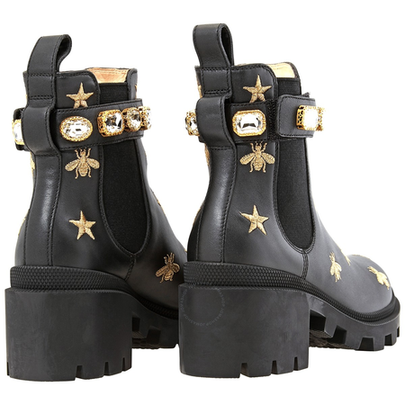 Gucci Black Embroidered Leather Ankle Boot With Belt 557735 AYO10 1000