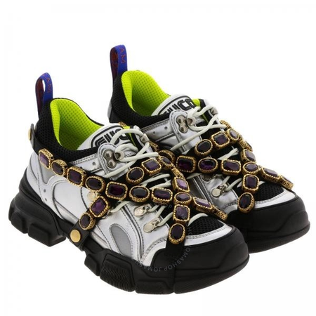 Gucci Ladies Silver Flashtrek Sneaker With Removable Crystals 537133 DORA0 8188