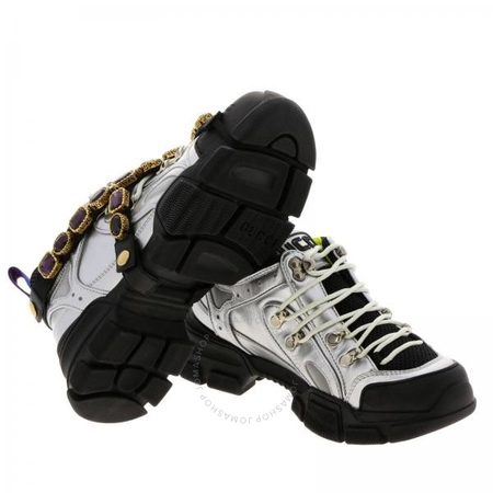 Gucci Ladies Silver Flashtrek Sneaker With Removable Crystals 537133 DORA0 8188