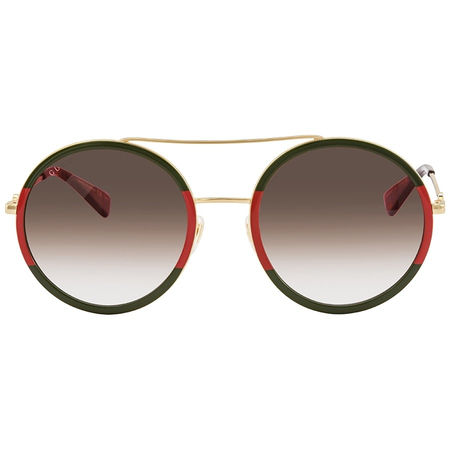 Gucci Light Brown Shaded Round Ladies Sunglasses GG0061S 010 56