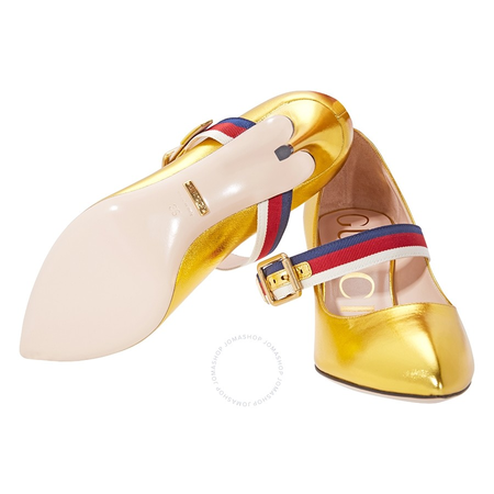 Gucci Sylvie Leather Mid Heel Pump in Gold 475086 B8M60 8075