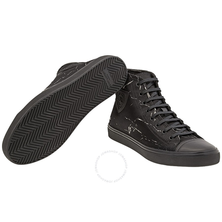 Saint Laurent Men's High Top Lace-up Sneakers in Black with Marble Print 533289 0M5E0 1000