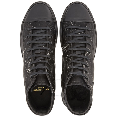 Saint Laurent Men's High Top Lace-up Sneakers in Black with Marble Print 533289 0M5E0 1000