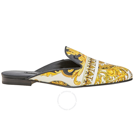 Versace Ladies Slipper Black in Yellow Flat Mule Slide Baroco DSR568C DVTBR5