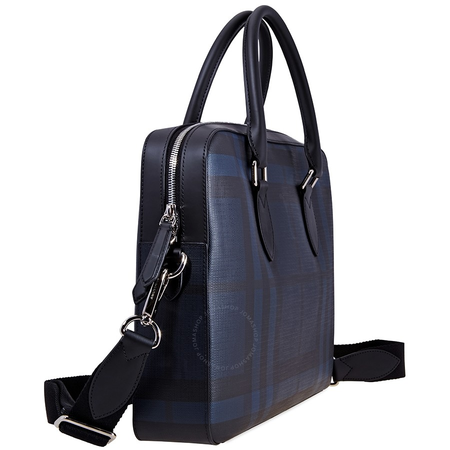 Burberry Medium Leather Trim London Check Briefcase in Blue 3996209
