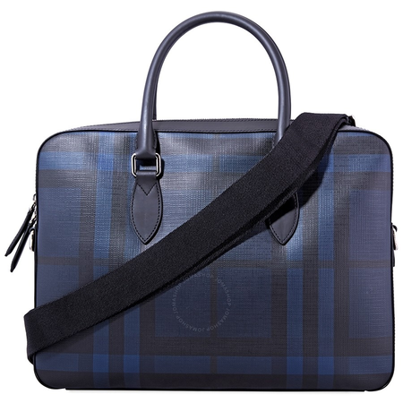 Burberry Medium Leather Trim London Check Briefcase in Blue 3996209