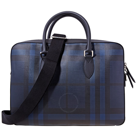 Burberry Medium Leather Trim London Check Briefcase in Blue 3996209