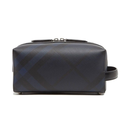 Burberry Men's Leather London Check Navy/Black Washbag 4068331