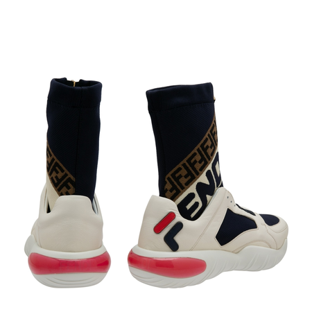 Fendi Men's Fila Navy Tech Fabric High Top Zip Sneakers 7E1200-A5JY-F150T