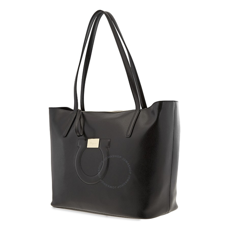 Ferragamo Gancini Calfskin Leather Tote- Black 21H019 691319