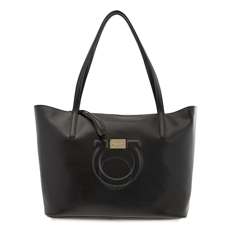 Ferragamo Gancini Calfskin Leather Tote- Black 21H019 691319