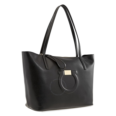 Ferragamo Gancini Calfskin Leather Tote- Black 21H019 691319