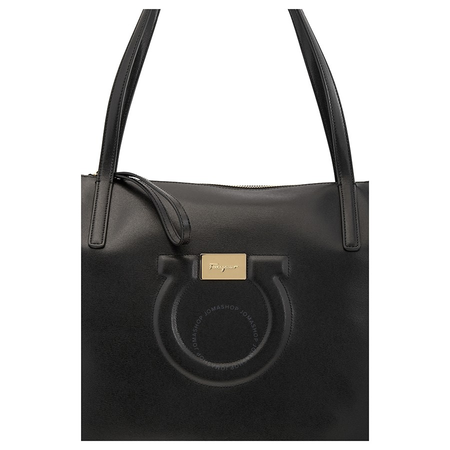 Ferragamo Gancini Calfskin Leather Tote- Black 21H019 691319
