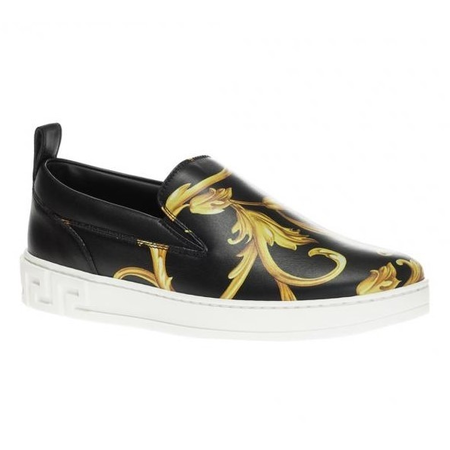 Versace Men's Sneaker in Black Yellow Skate Leather Barocco Pinted DSU6229 DBVG