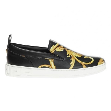 Versace Men's Sneaker in Black Yellow Skate Leather Barocco Pinted DSU6229 DBVG