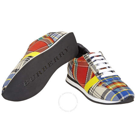 Burberry Ladies Lace Up Chalk Mixed Tartan Trainers 4072487