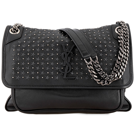 Saint Laurent Ladies Niki Medium in Lambskin with Lurex Stars 49889403U641078